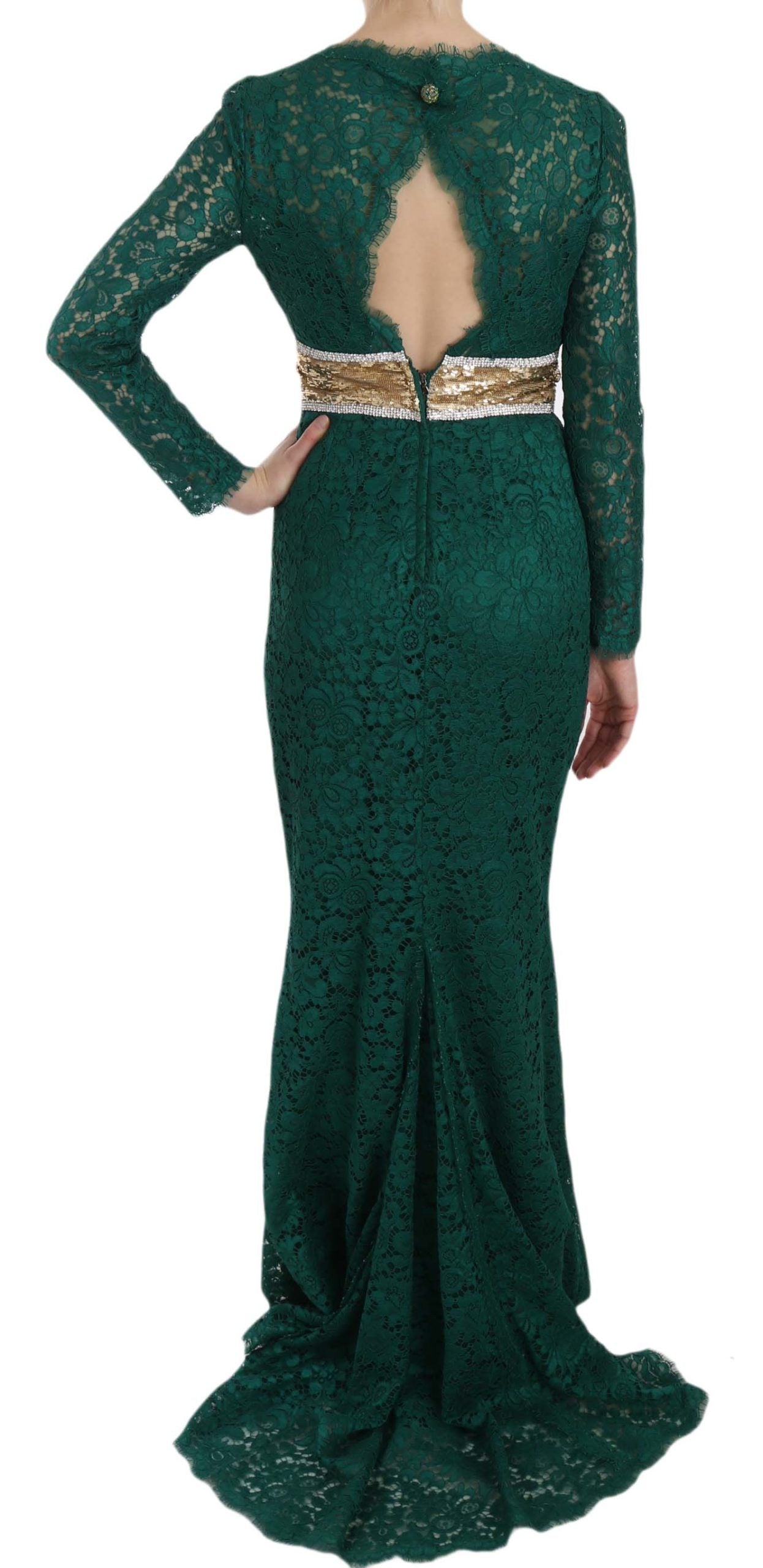 Dolce & Gabbana Emerald Elegance Langärmeliges bodenlanges Kleid