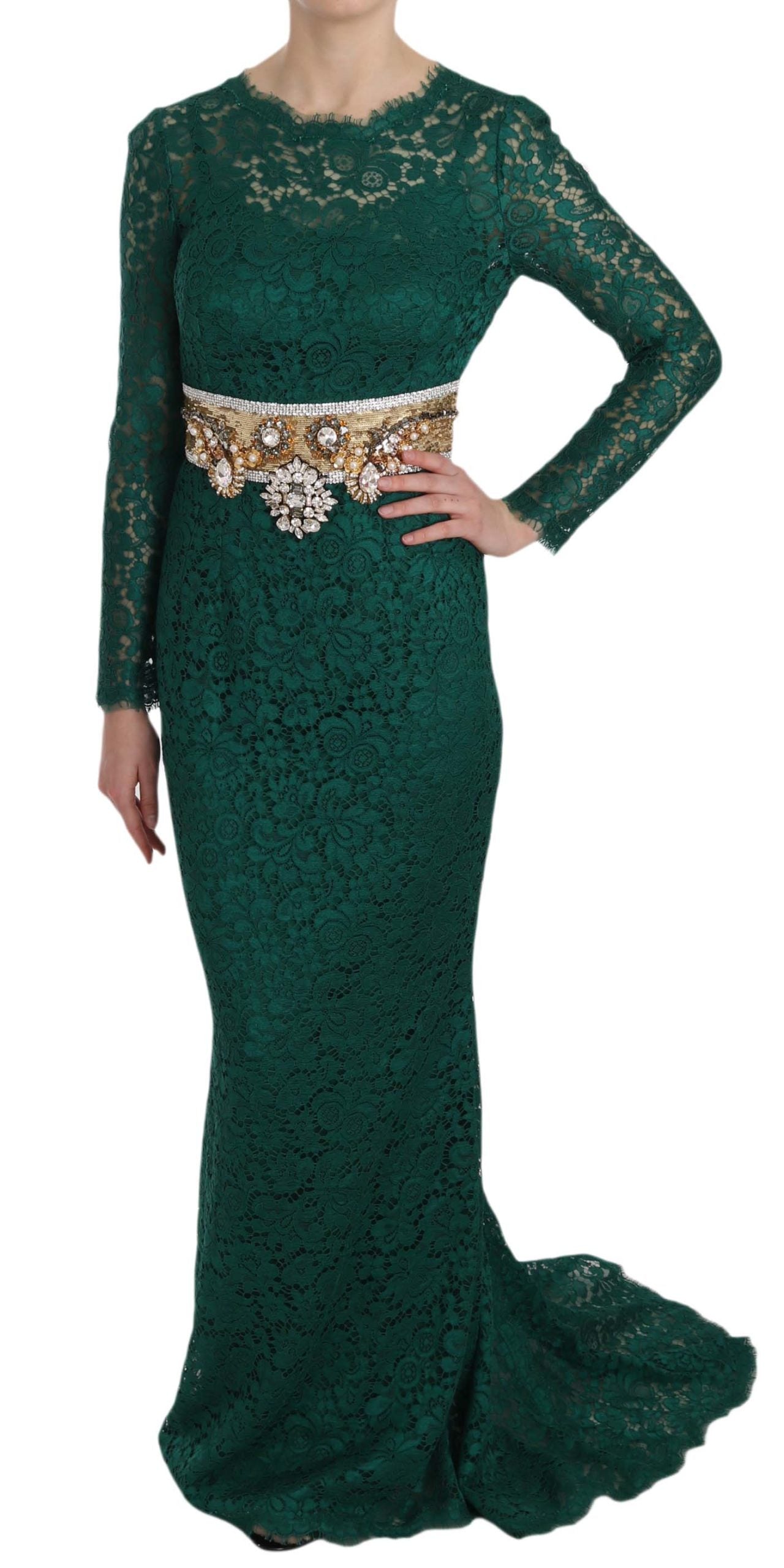 Dolce & Gabbana Emerald Elegance Langärmeliges bodenlanges Kleid