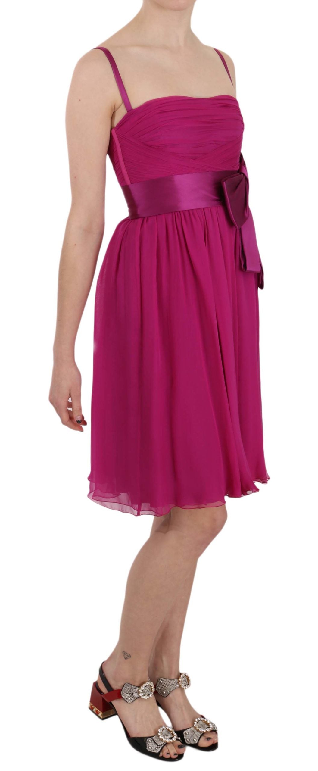 Dolce & Gabbana Elegantes Seidenkleid mit Schleife in Fuchsia-Rosa