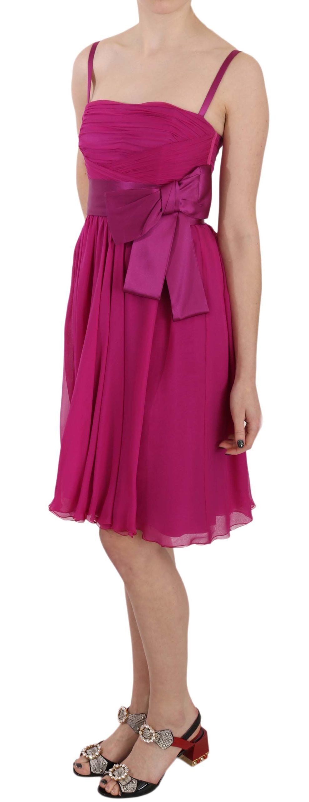 Dolce & Gabbana Elegantes Seidenkleid mit Schleife in Fuchsia-Rosa