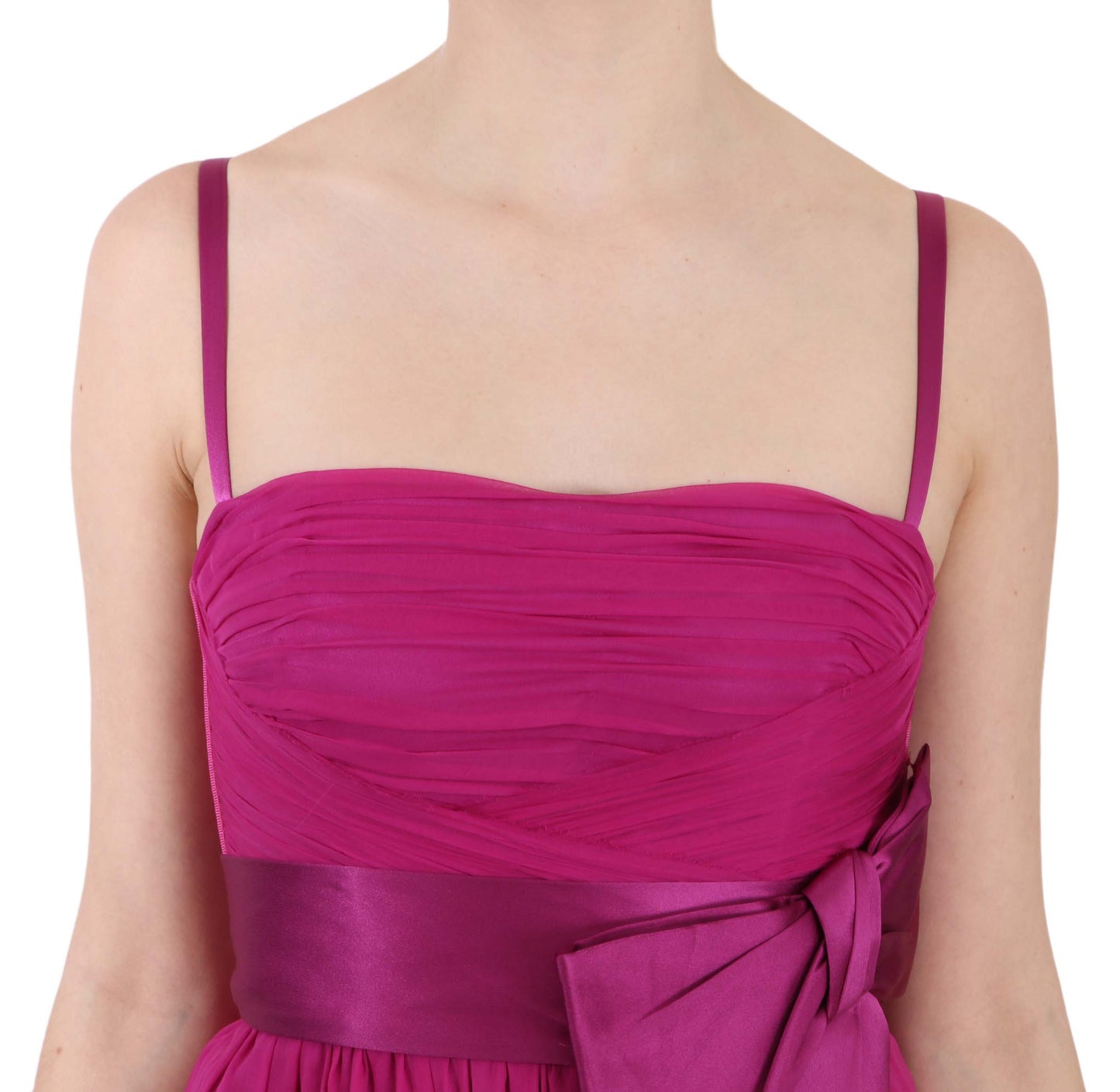 Dolce & Gabbana Elegantes Seidenkleid mit Schleife in Fuchsia-Rosa