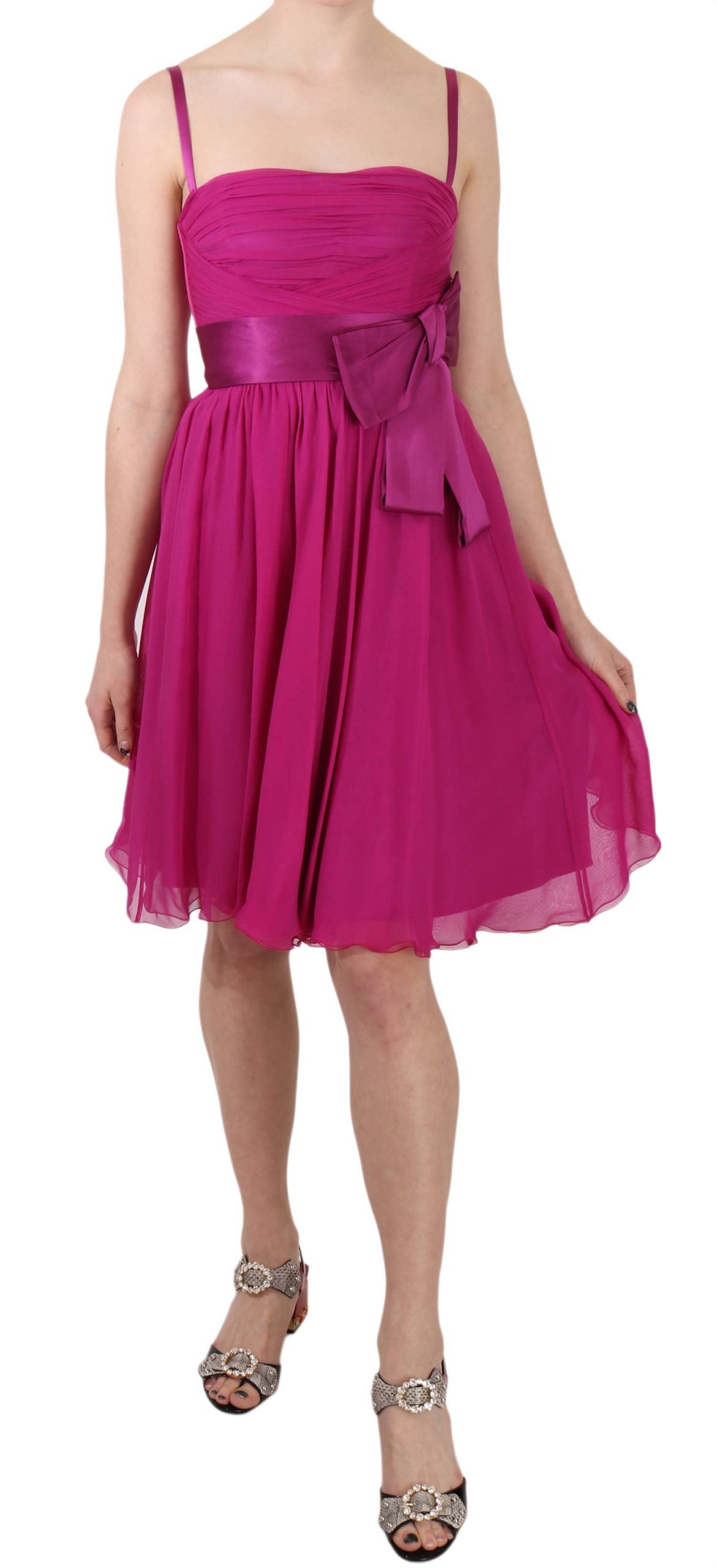 Dolce & Gabbana Elegantes Seidenkleid mit Schleife in Fuchsia-Rosa