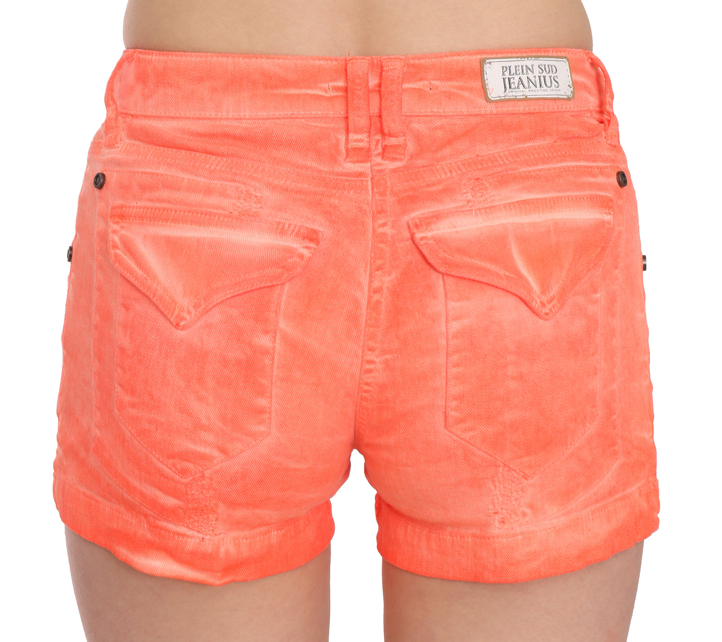 PLEIN SUD Schicke orangefarbene Mini-Shorts mit mittlerer Taille