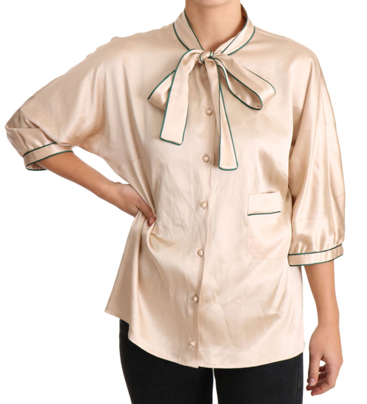 Dolce &amp; Gabbana Elegant beige silk blend blouse top