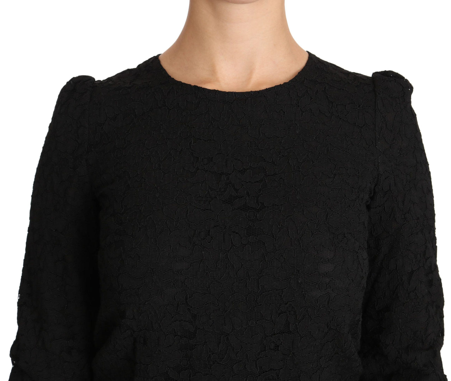 Dolce &amp; Gabbana Elegant black blouse with floral round neck