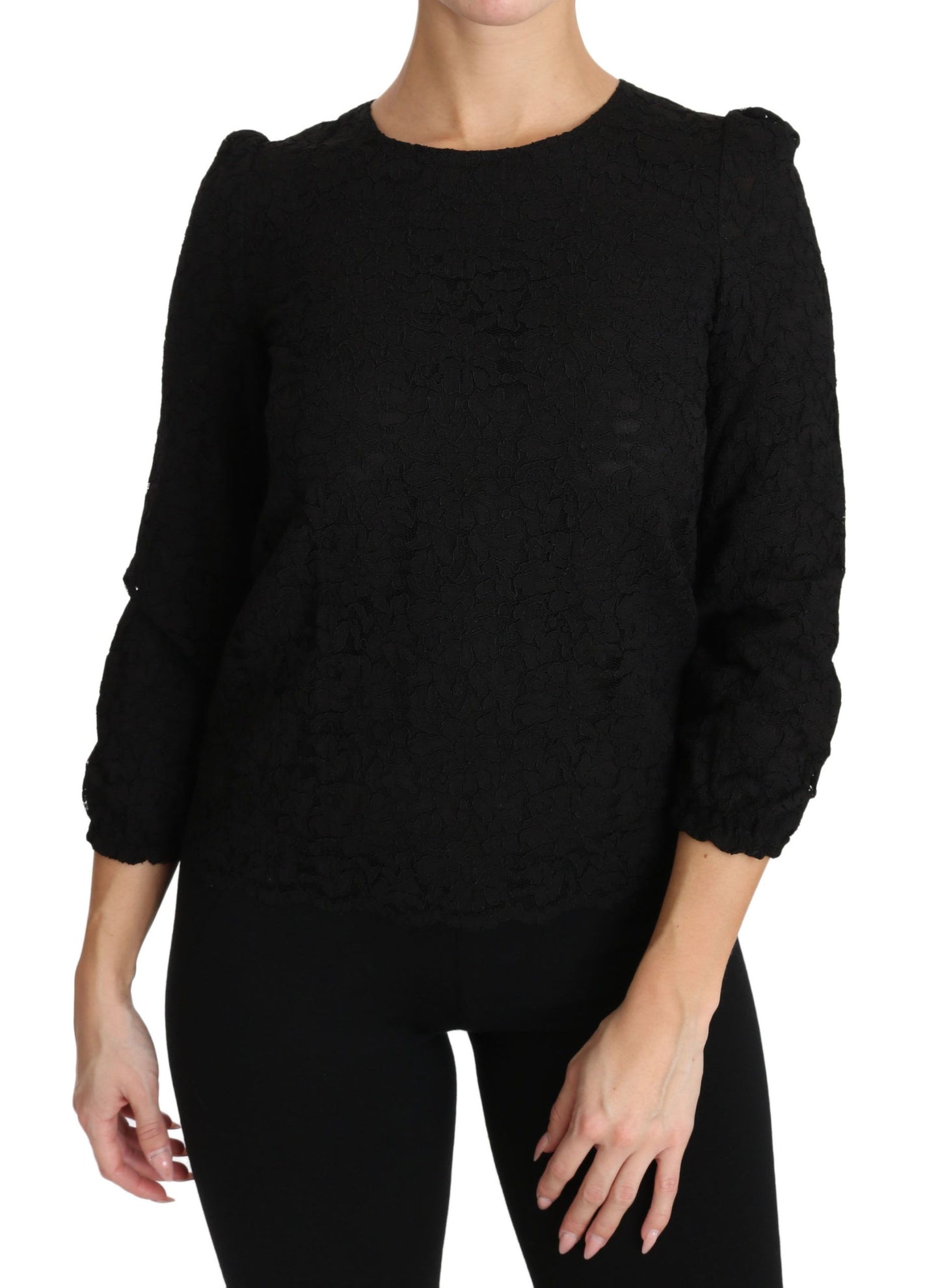 Dolce &amp; Gabbana Elegant black blouse with floral round neck