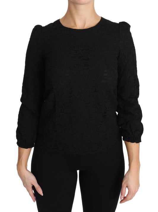 Dolce &amp; Gabbana Elegant black blouse with floral round neck