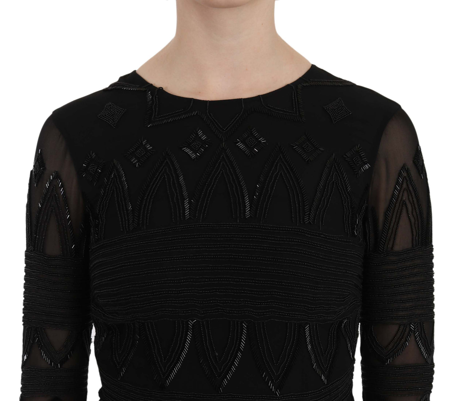 John Richmond Elegant Black Sequin Silk Mini Dress