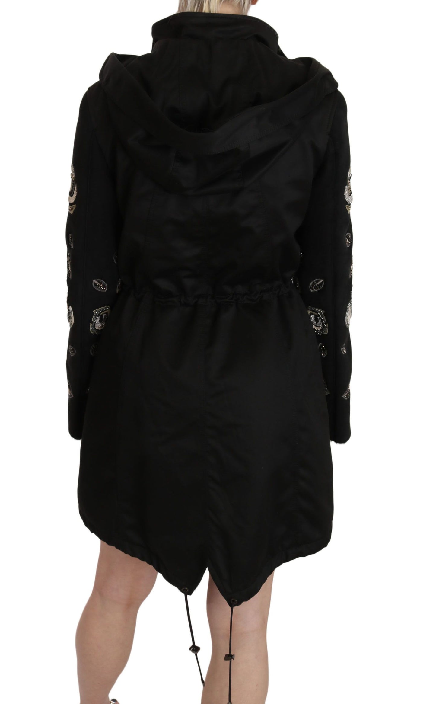 John Richmond Elegant Black Parka Jacket with Pearls for Women