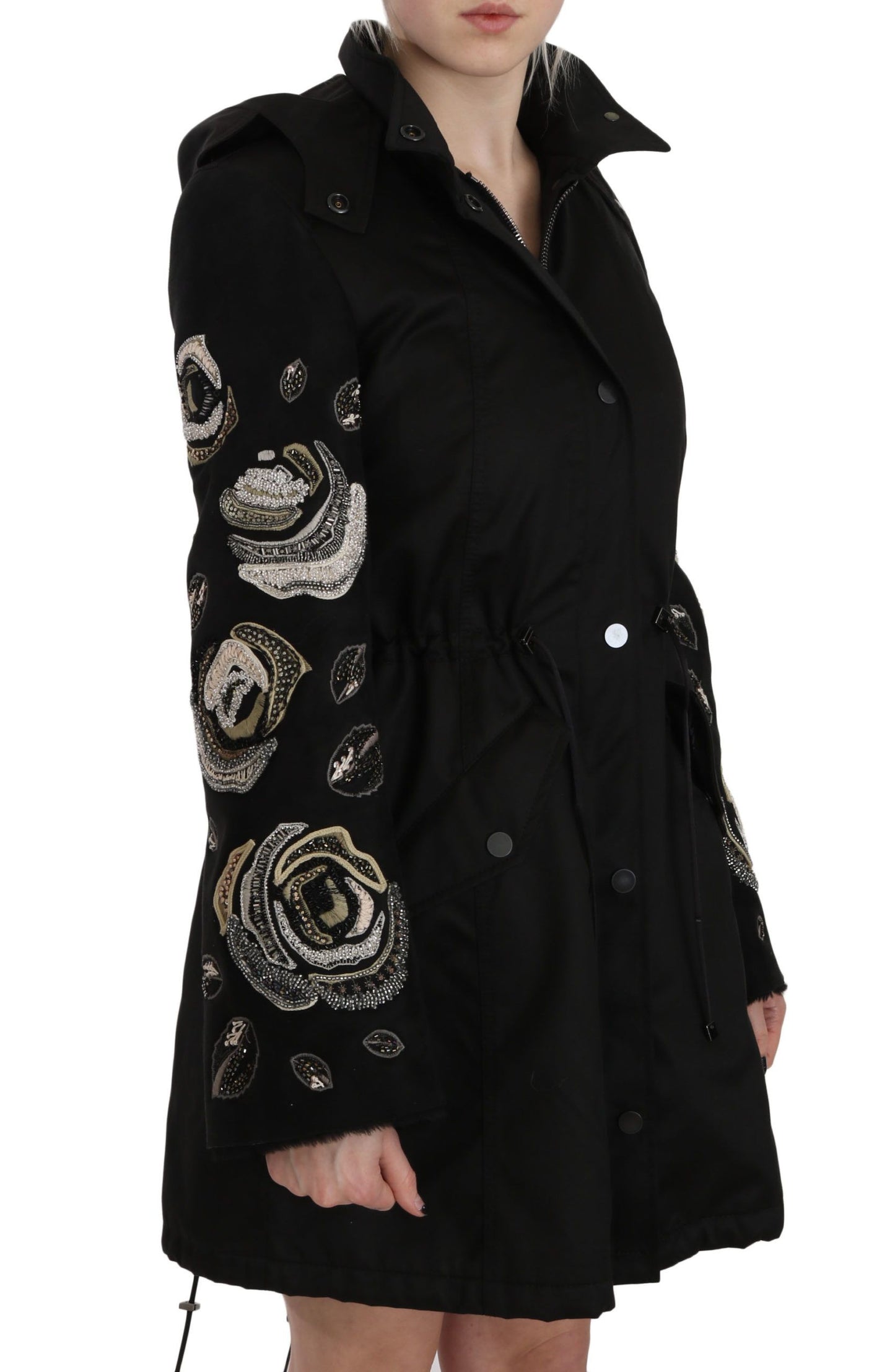 John Richmond Elegant Black Parka Jacket with Pearls for Women