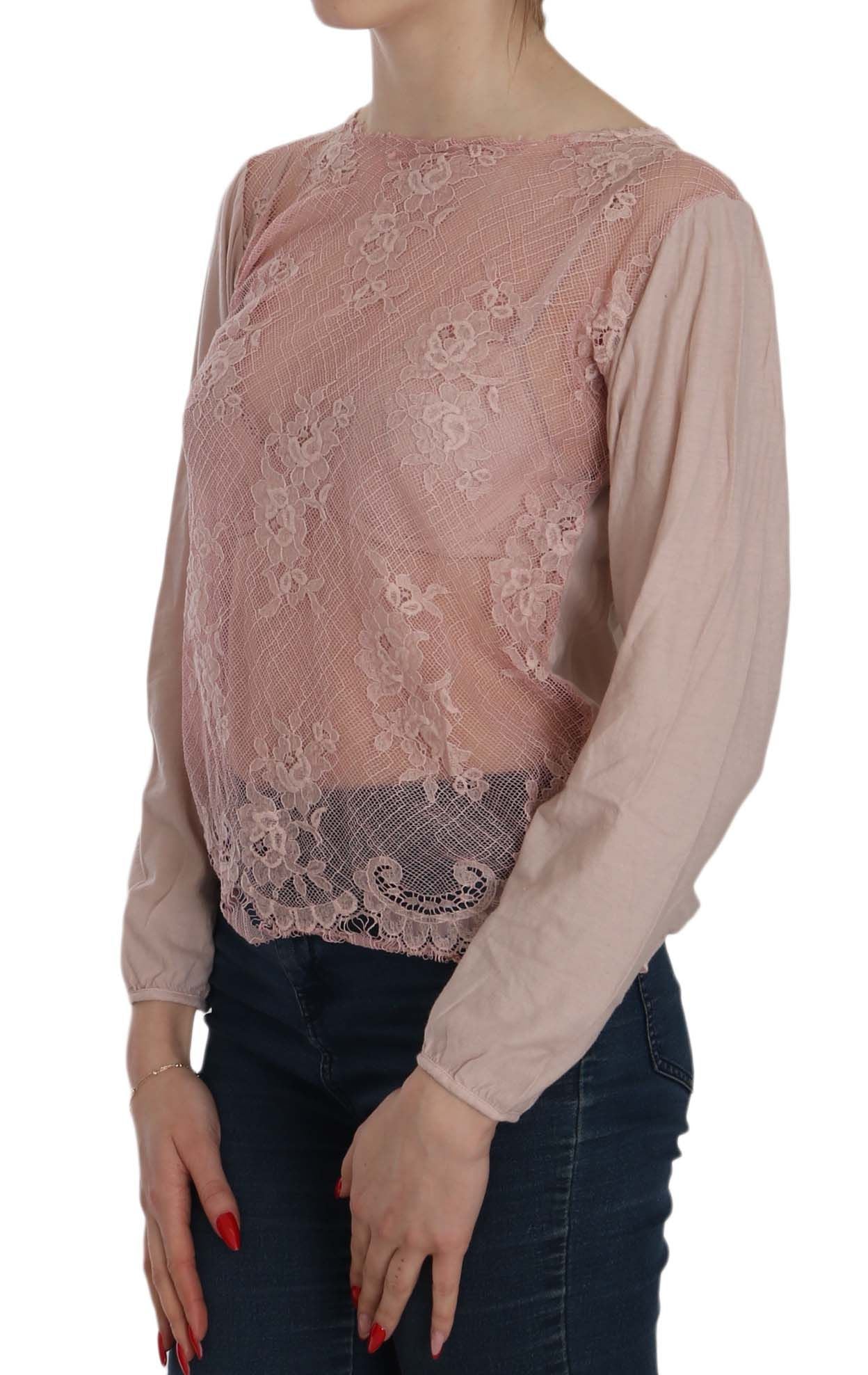 PINK MEMORIES Elegant blouse with pink lace and round neckline