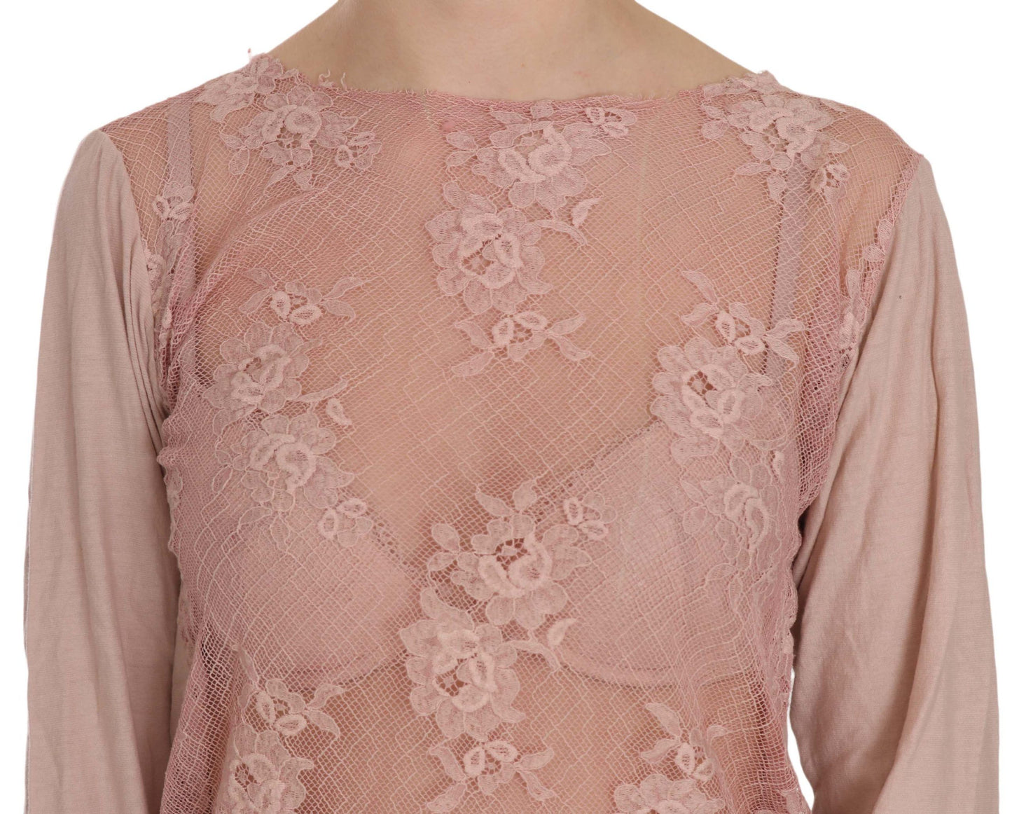 PINK MEMORIES Elegant blouse with pink lace and round neckline