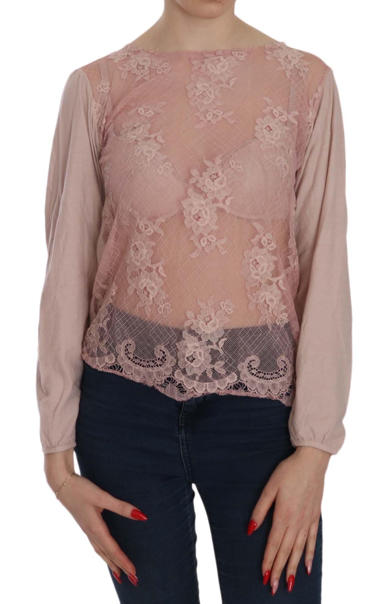 PINK MEMORIES Elegant blouse with pink lace and round neckline