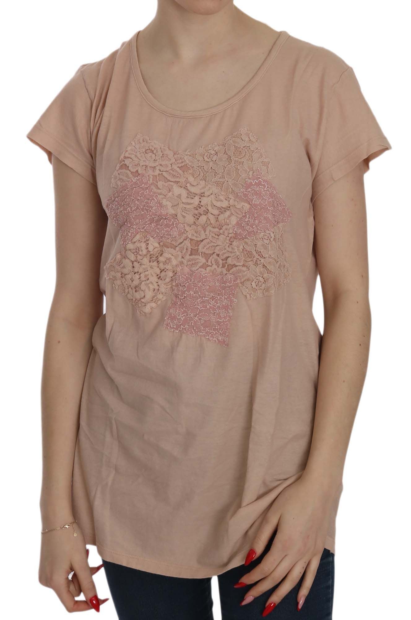 PINK MEMORIES Elegant blouse with round neck made of cream-colored lace