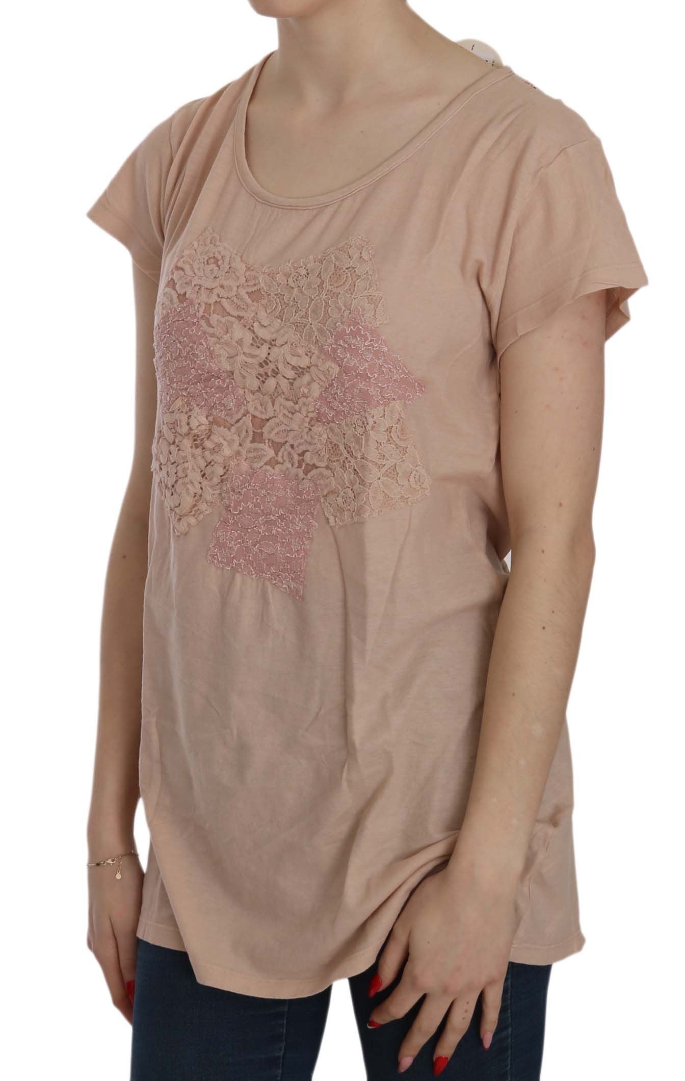 PINK MEMORIES Elegant blouse with round neck made of cream-colored lace