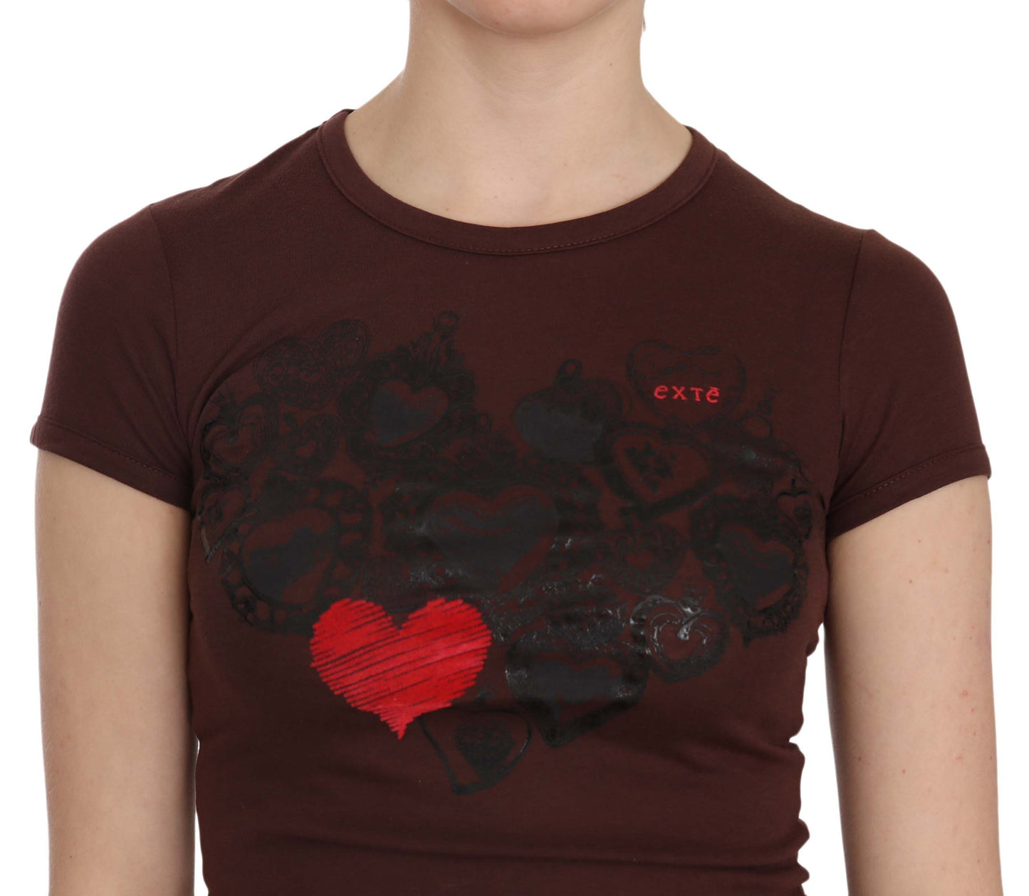 Exte Chic brown blouse with round neck and hearts