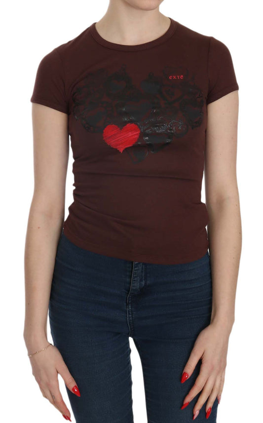 Exte Chic brown blouse with round neck and hearts