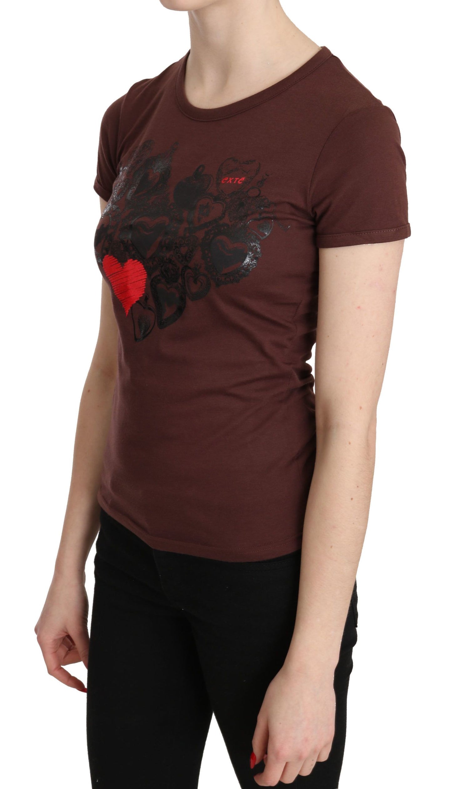 Exte Chic brown heart printed short sleeve top