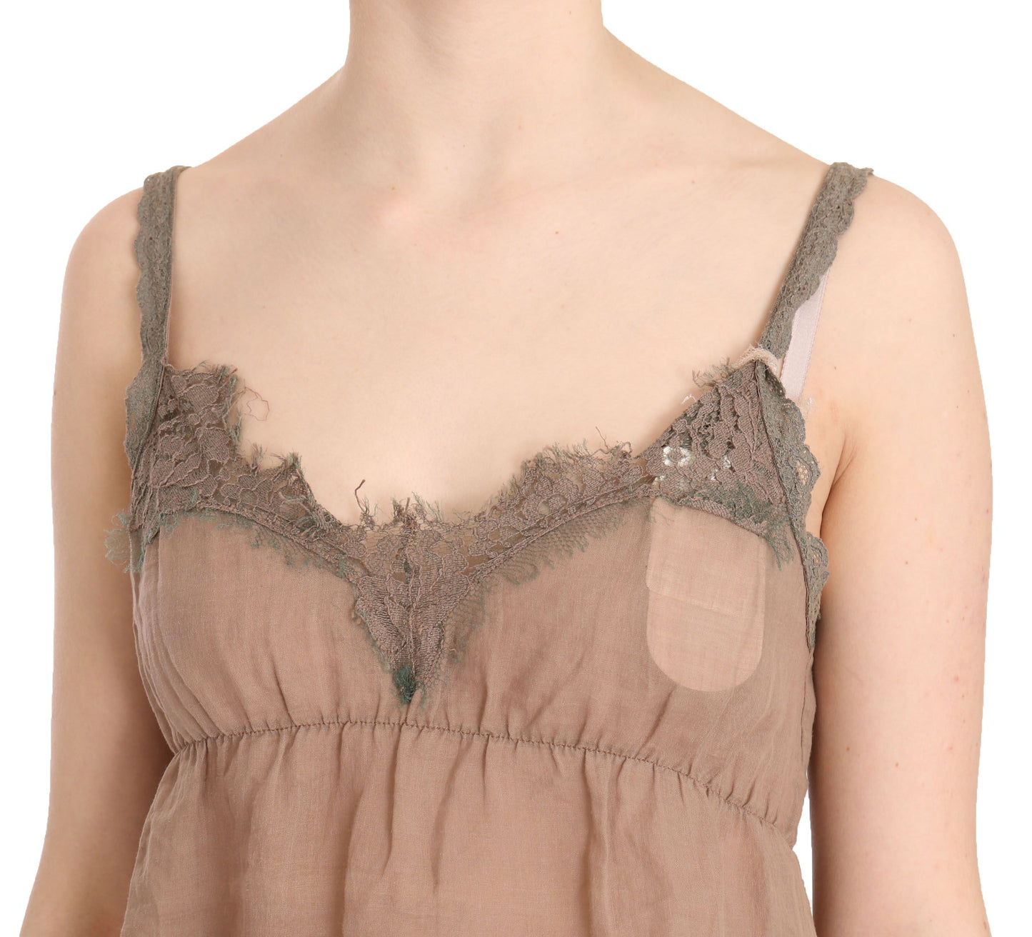 PINK MEMORIES Elegant blouse made of brown linen with lace