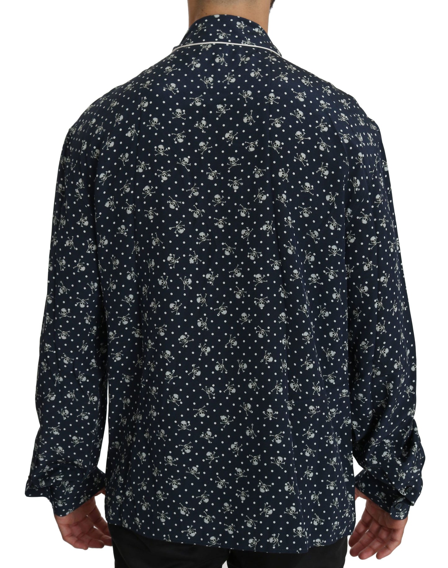 Dolce &amp; Gabbana Silky elegance: blue lounge shirt with skull print