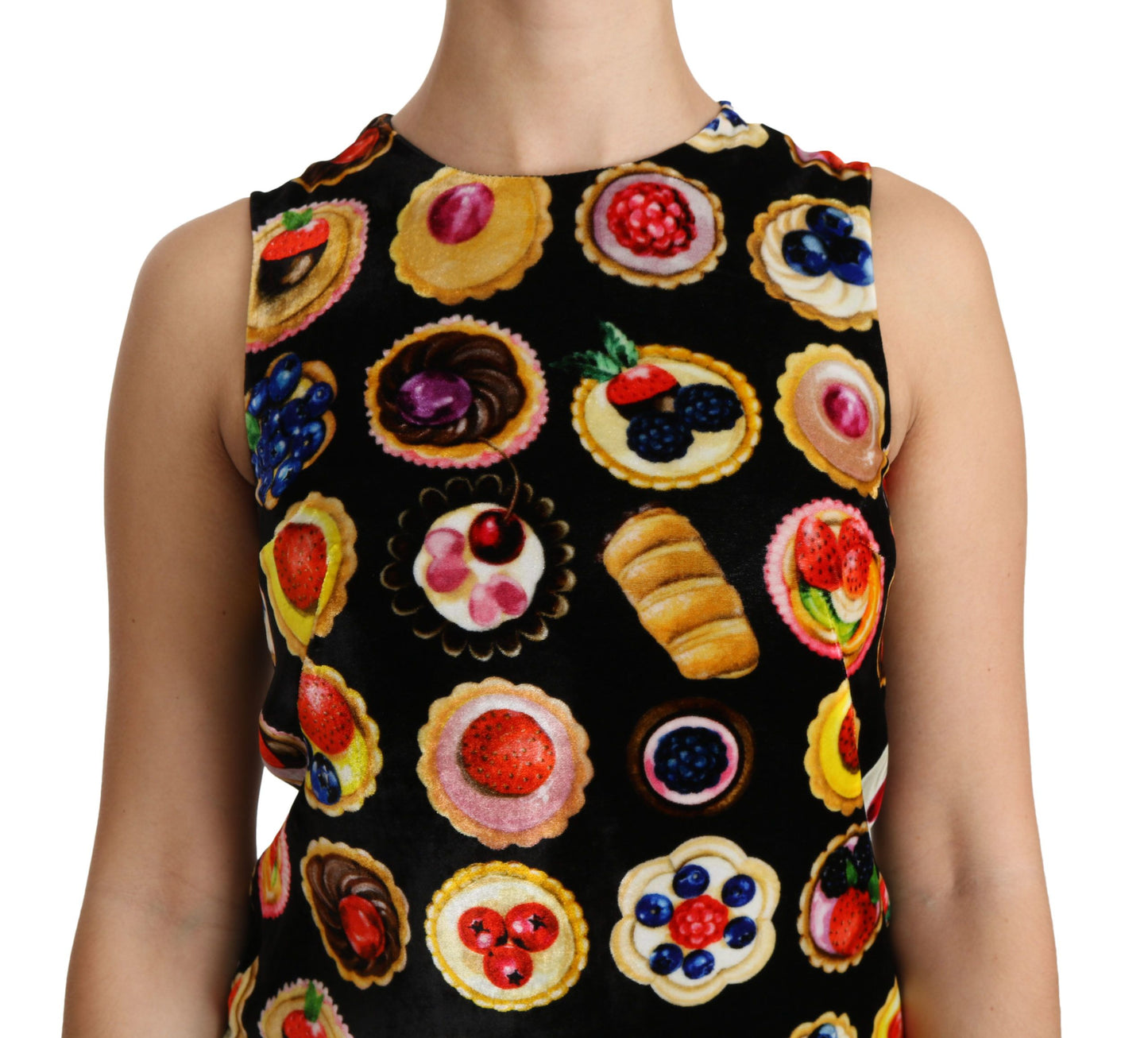 Dolce &amp; Gabbana Chic Black Desserts Print Shift Mini Dress