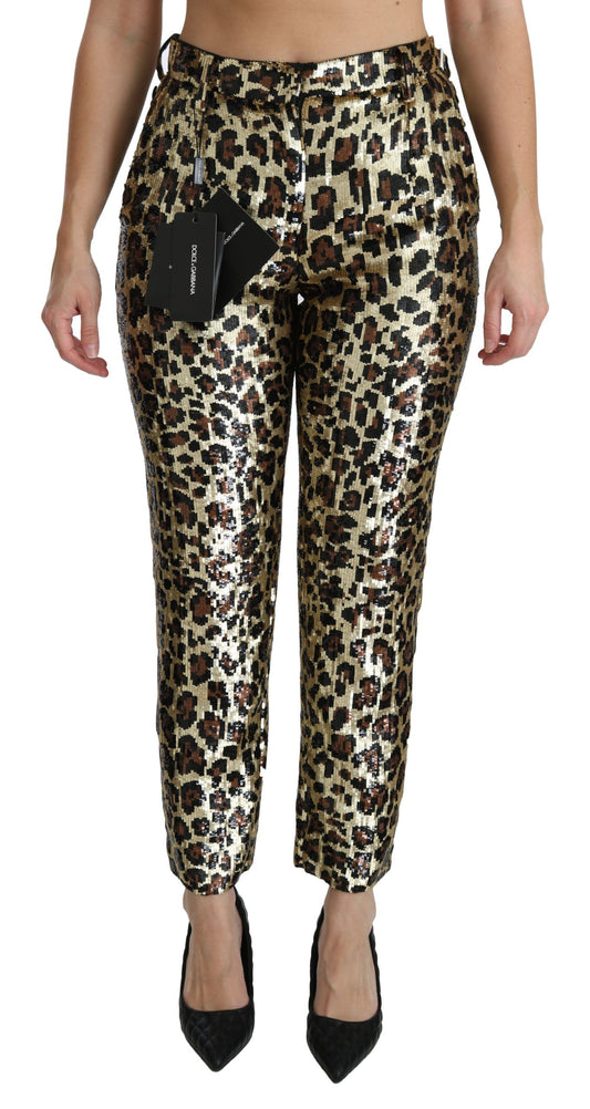 Dolce &amp; Gabbana Chic Leopard Sequin High Waist Pants