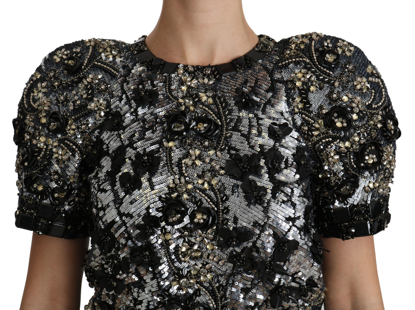 Dolce &amp; Gabbana sequined crystal-embellished round-neck top