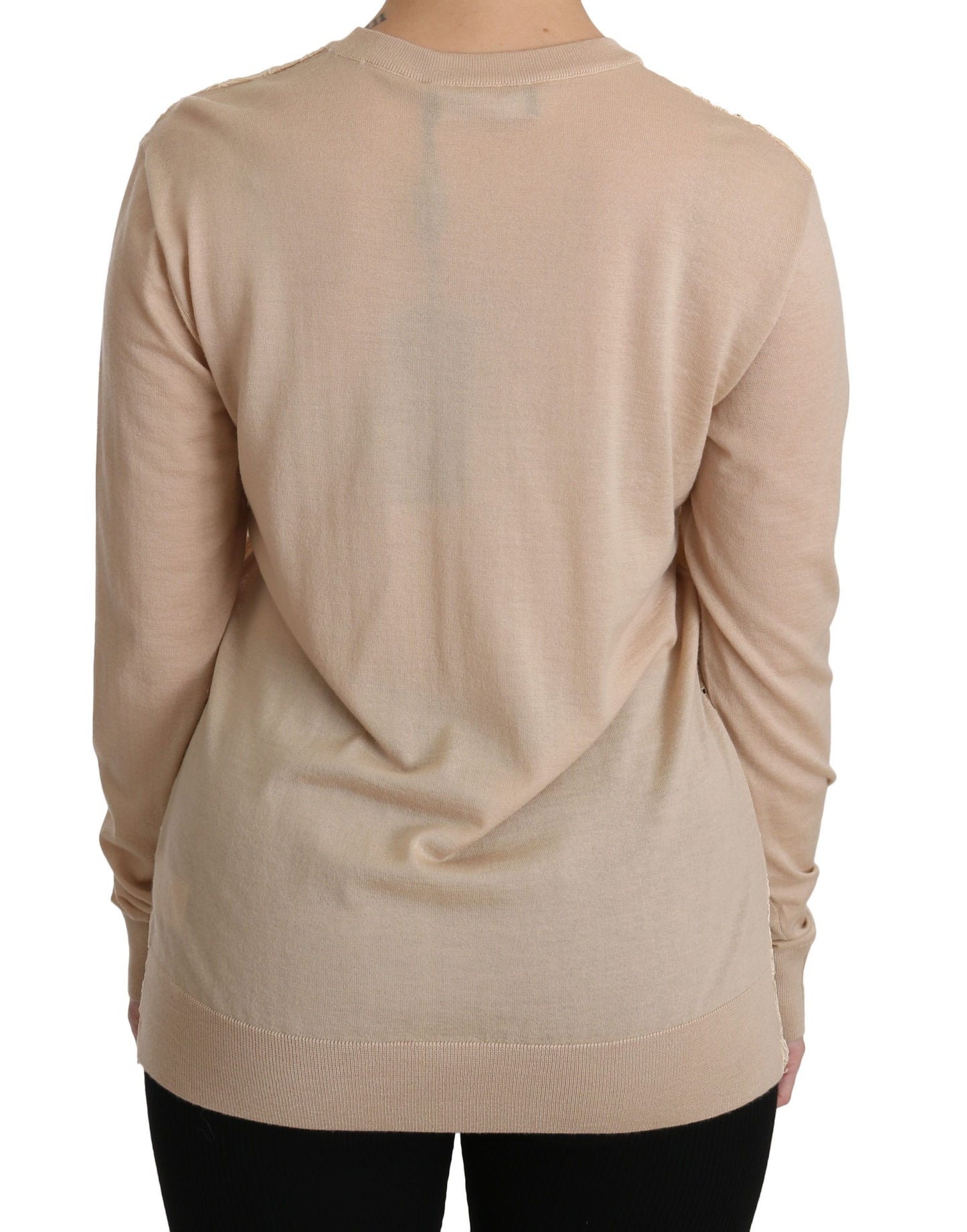 Dolce &amp; Gabbana Elegant beige cashmere blouse with round neckline in lace