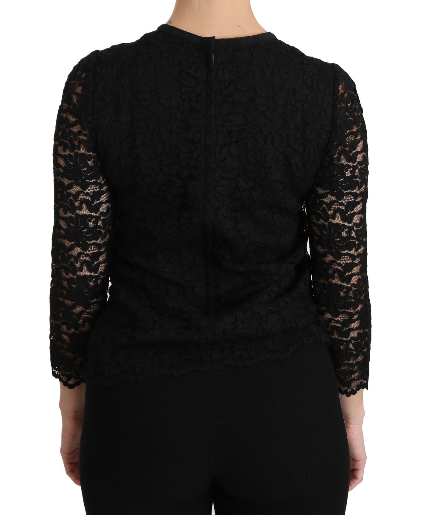 Dolce &amp; Gabbana Elegant Black Round Neck Lace Blouse