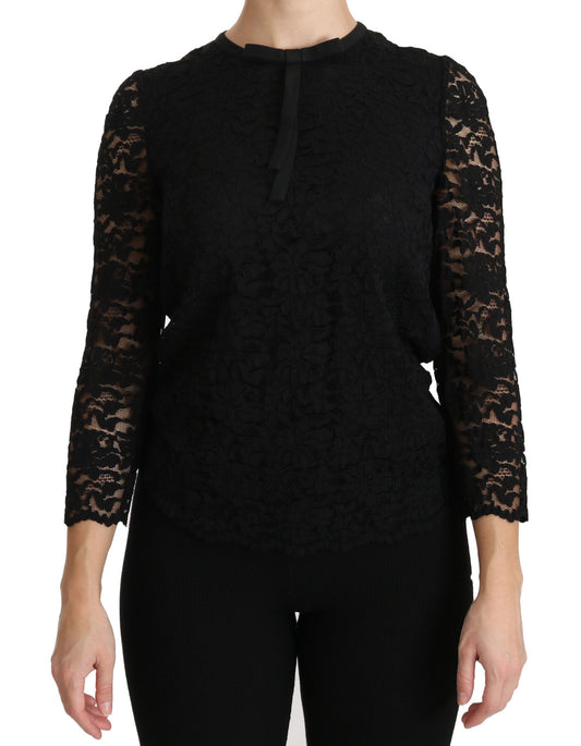 Dolce &amp; Gabbana Elegant Black Round Neck Lace Blouse