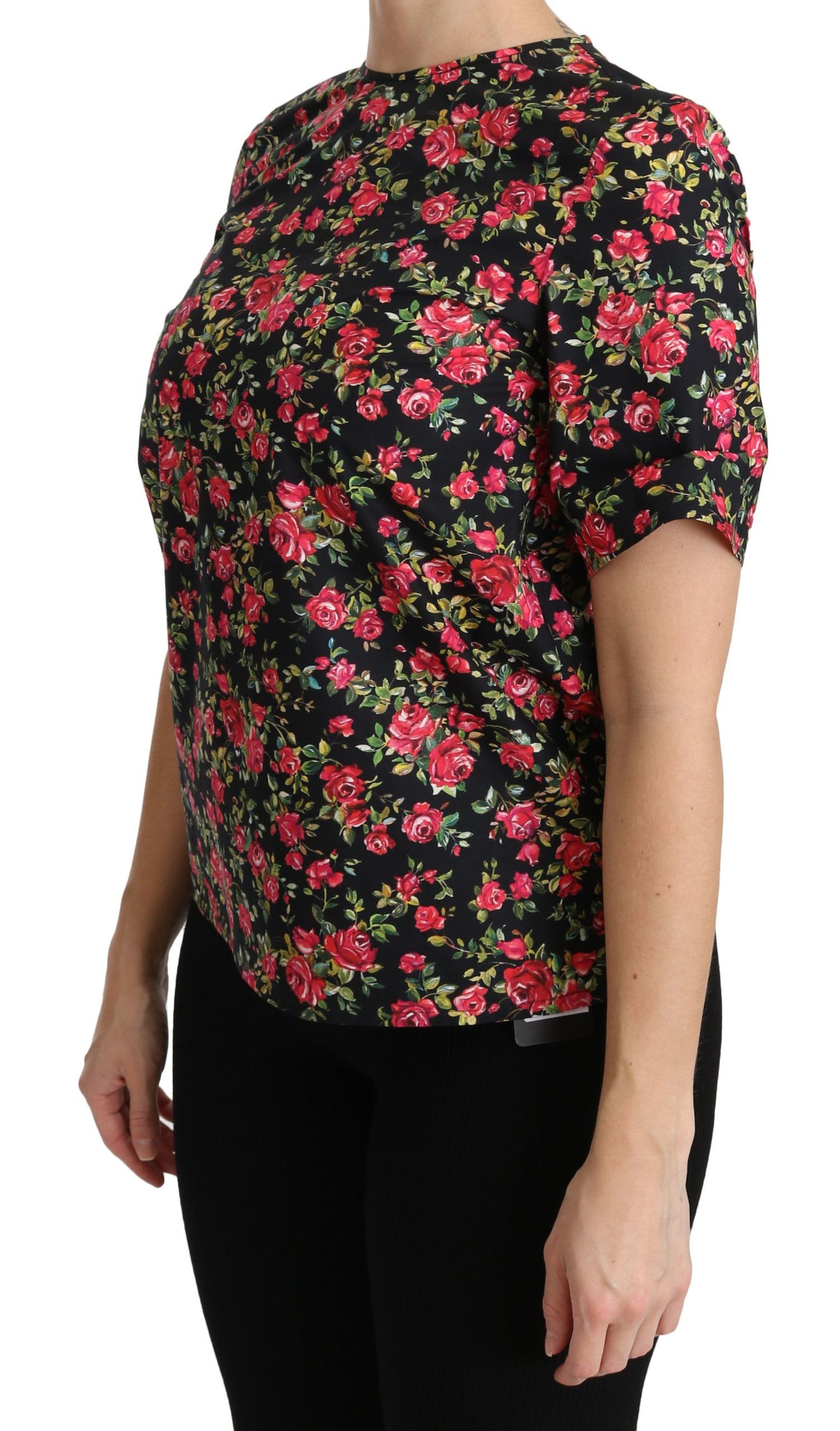 Dolce &amp; Gabbana Elegant Black Floral Round Neck Top