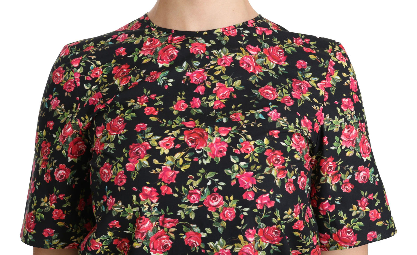 Dolce &amp; Gabbana Elegant Black Floral Round Neck Top