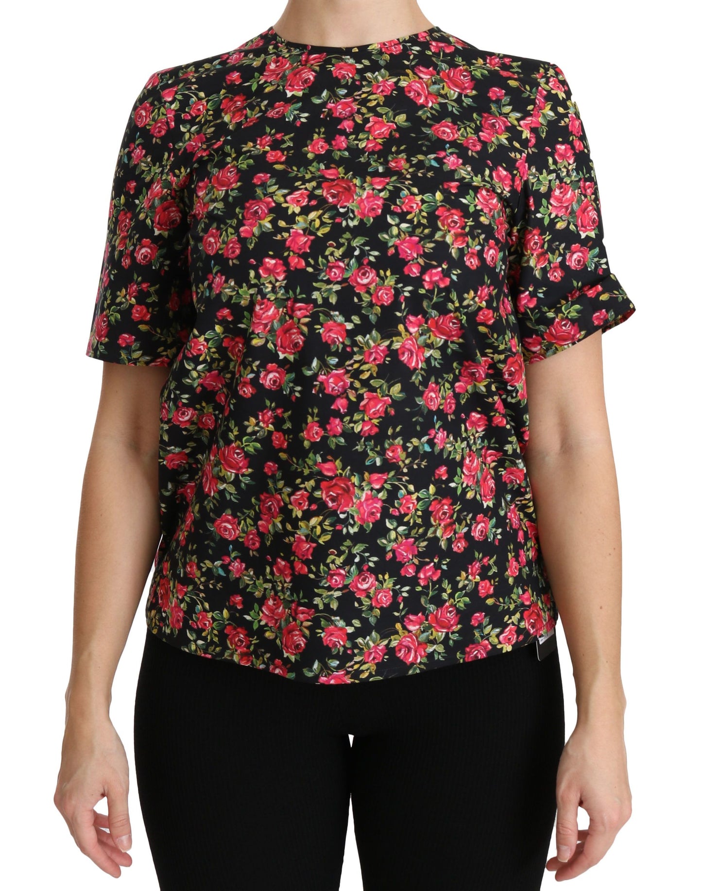 Dolce &amp; Gabbana Elegant Black Floral Round Neck Top