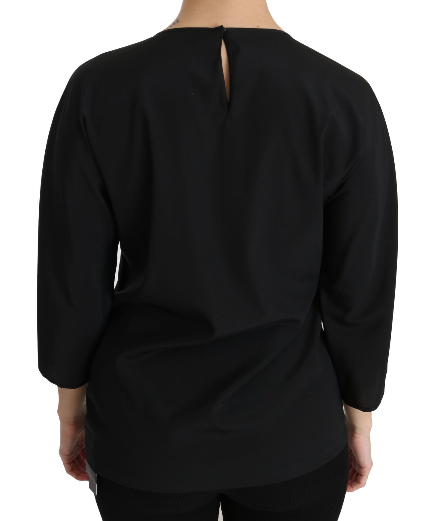 Dolce &amp; Gabbana Elegant Black Silk Stretch Top with Embroidery