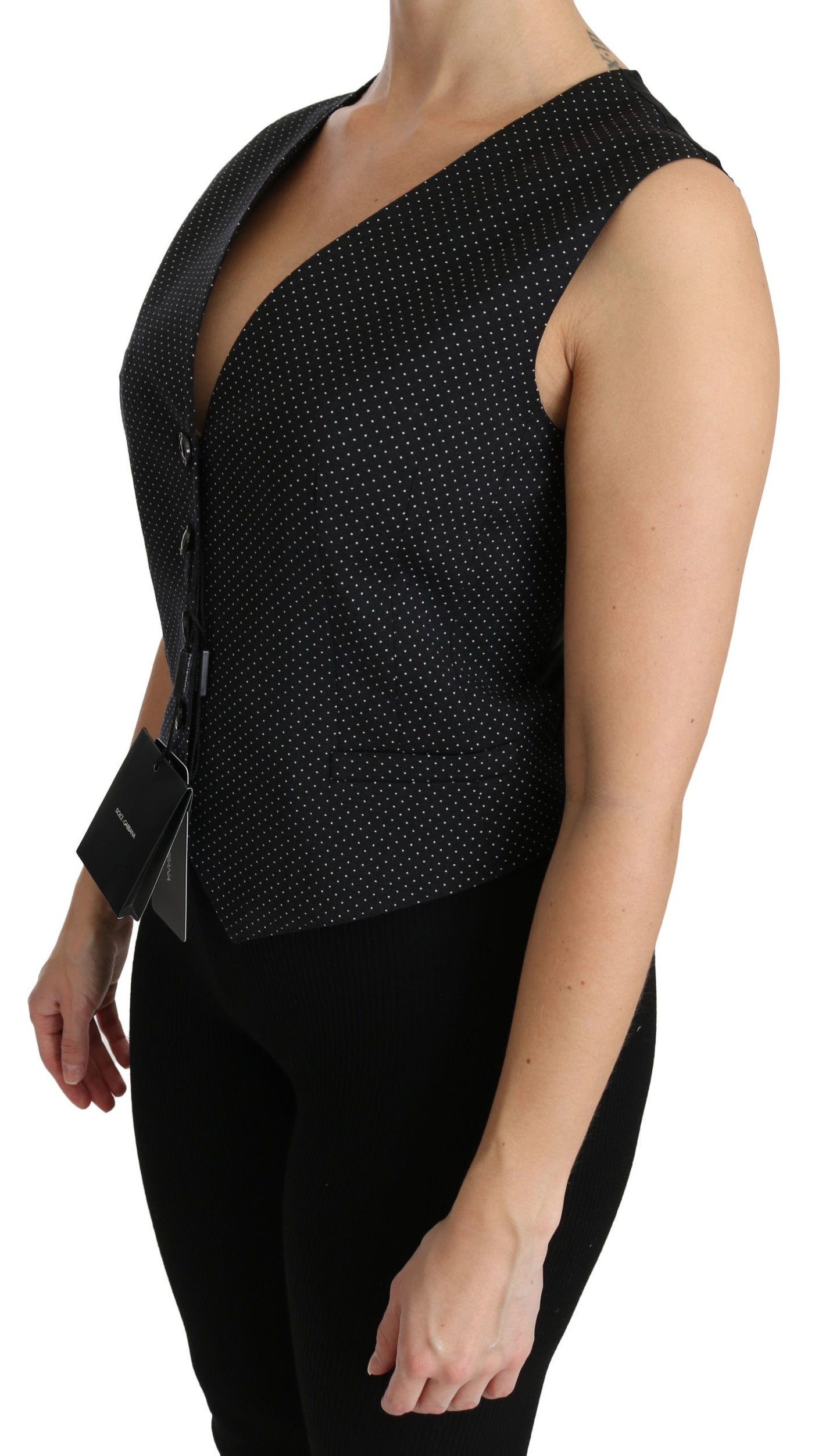 Dolce &amp; Gabbana Chic black polka dot wool blend sleeveless vest