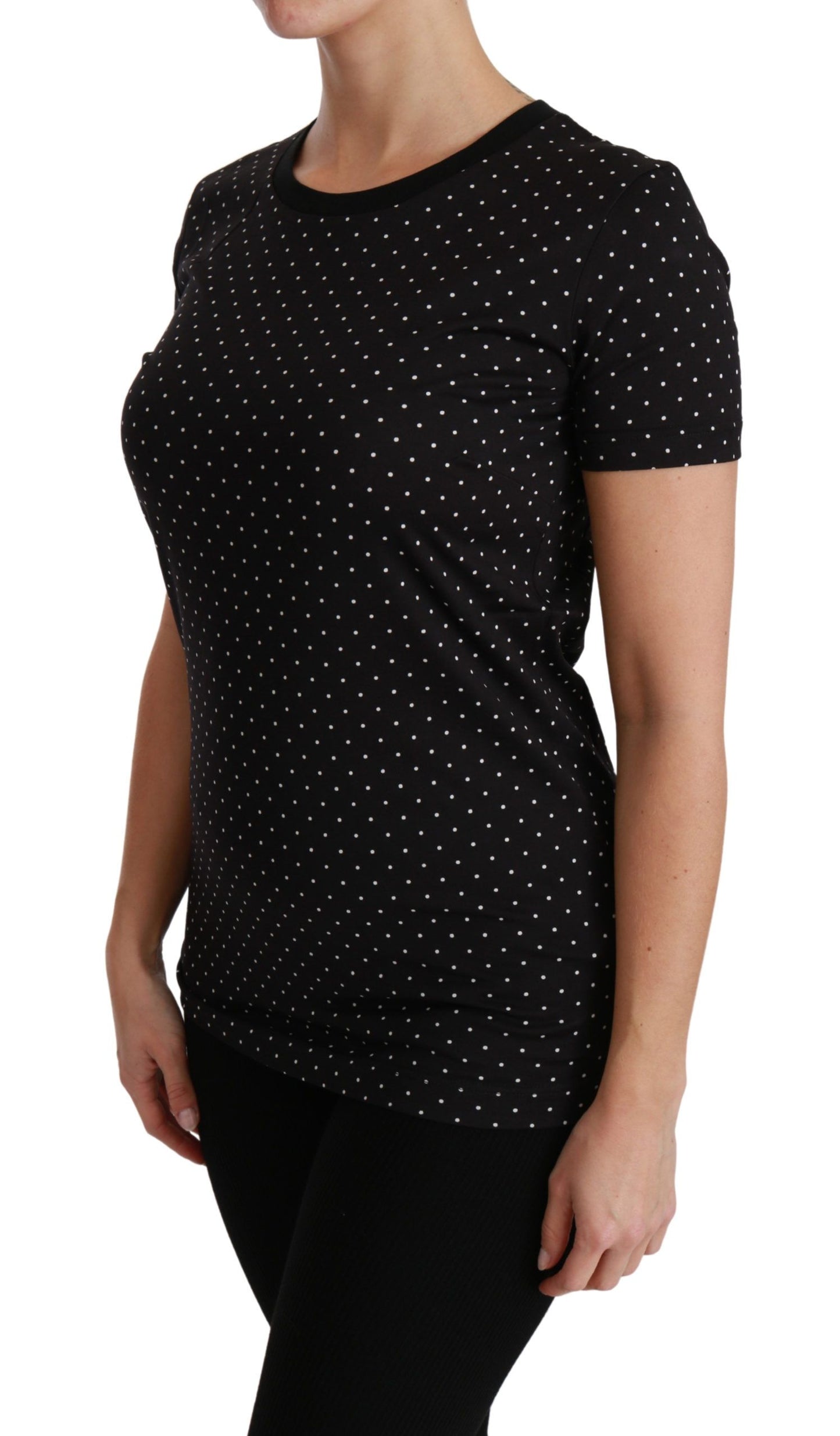 Dolce &amp; Gabbana Chic black polka dot cotton crew neck t-shirt