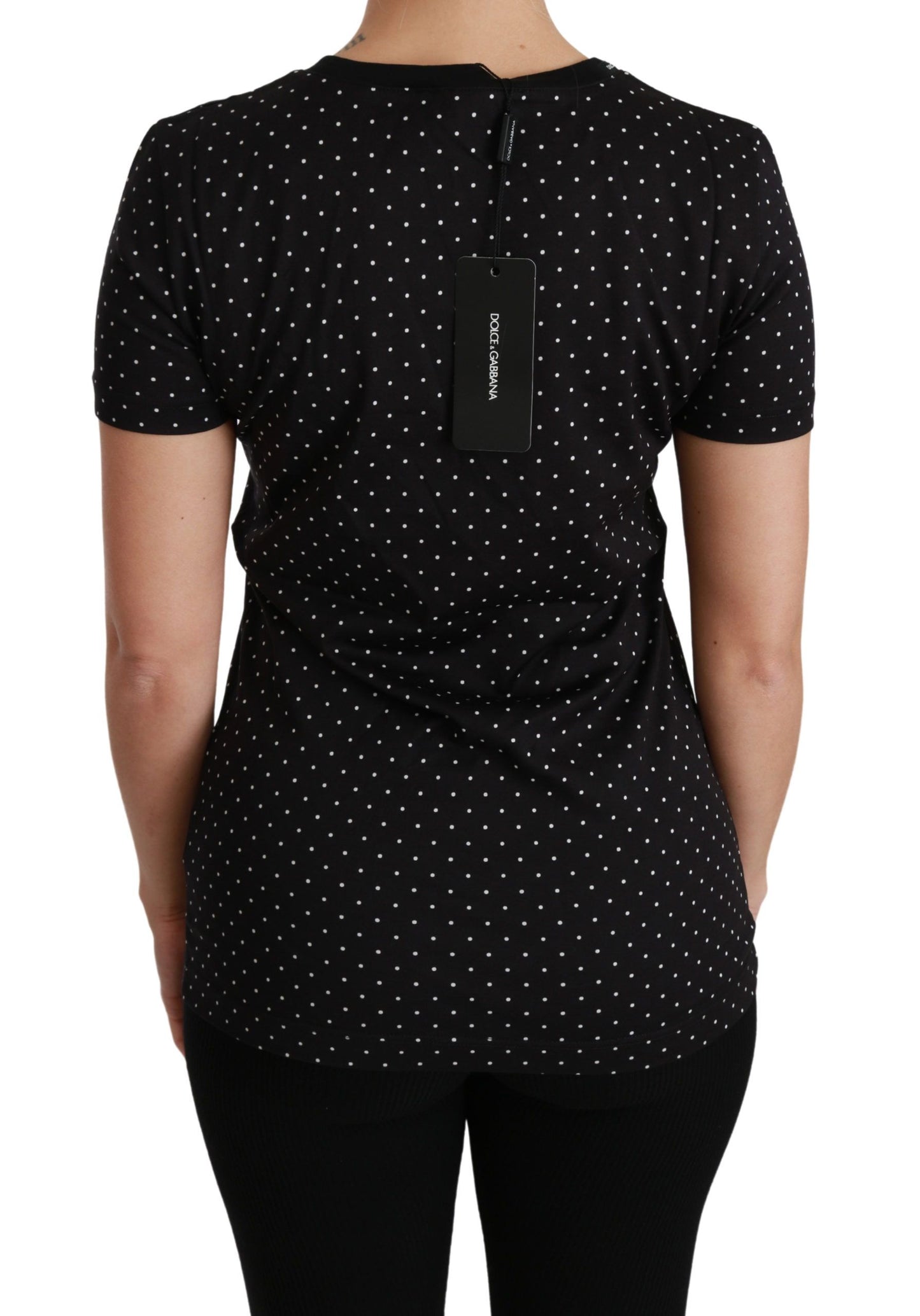 Dolce &amp; Gabbana Chic black polka dot cotton crew neck t-shirt