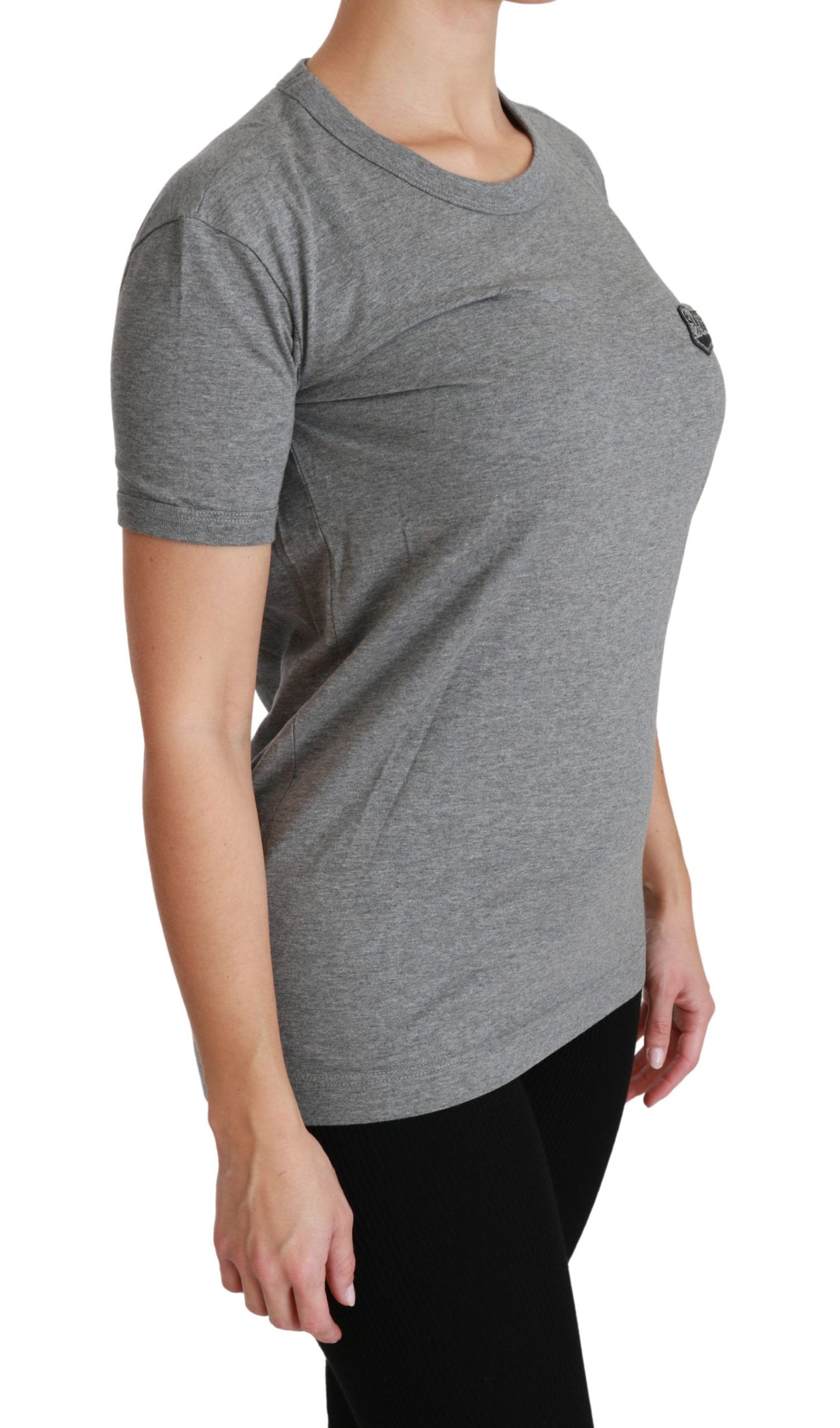 Dolce &amp; Gabbana Chic Grey Amore Patch Crew Neck T-Shirt