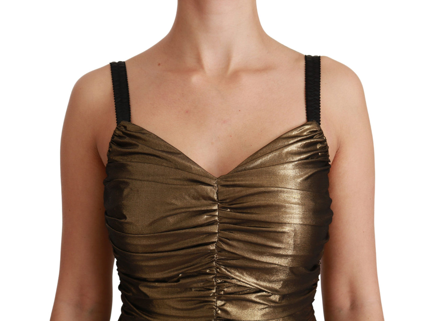 Dolce & Gabbana Goldfarbenes Stretchkleid mit Rüschen