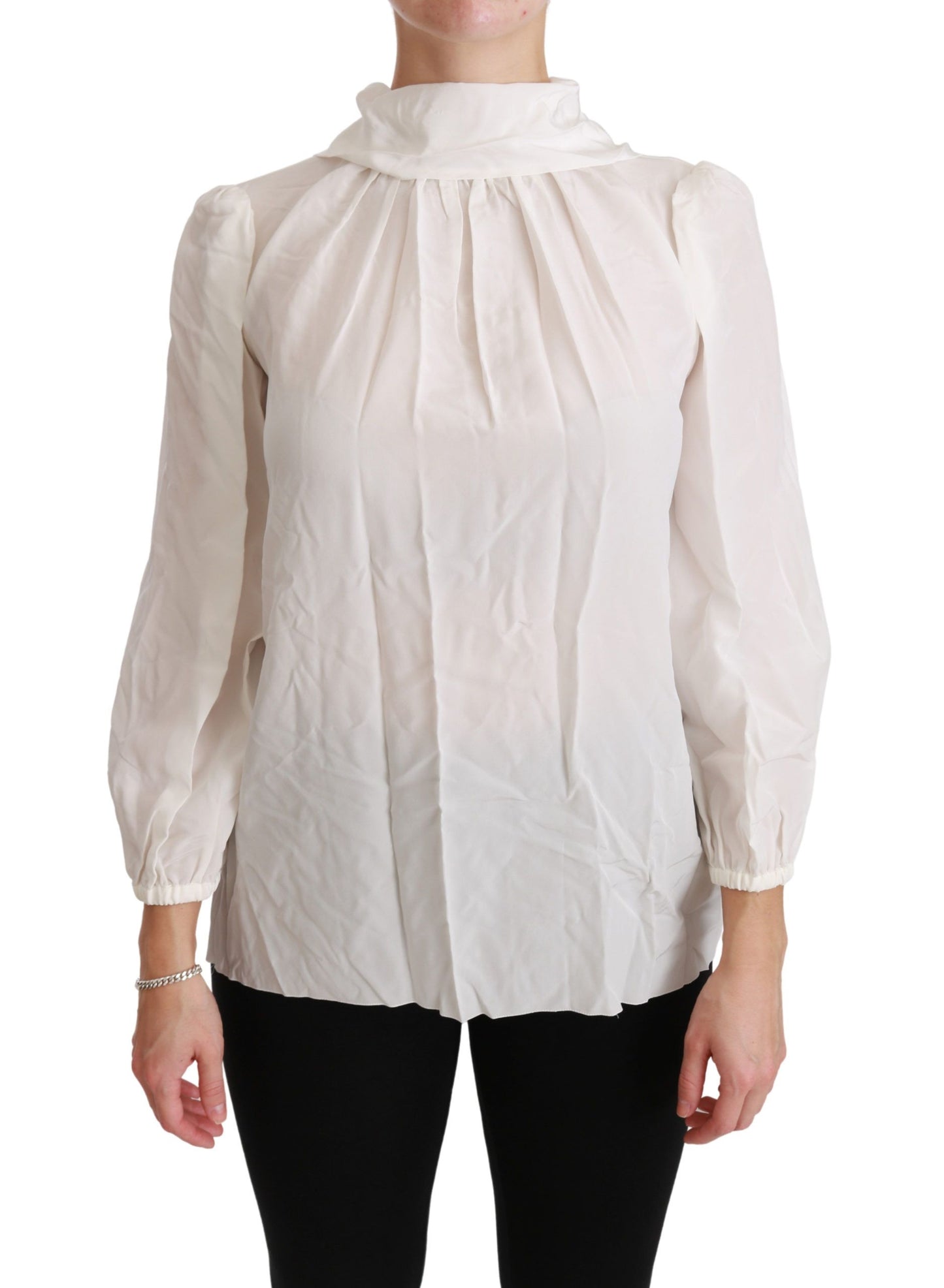 Dolce &amp; Gabbana Elegant White Silk Blouse with Turtleneck