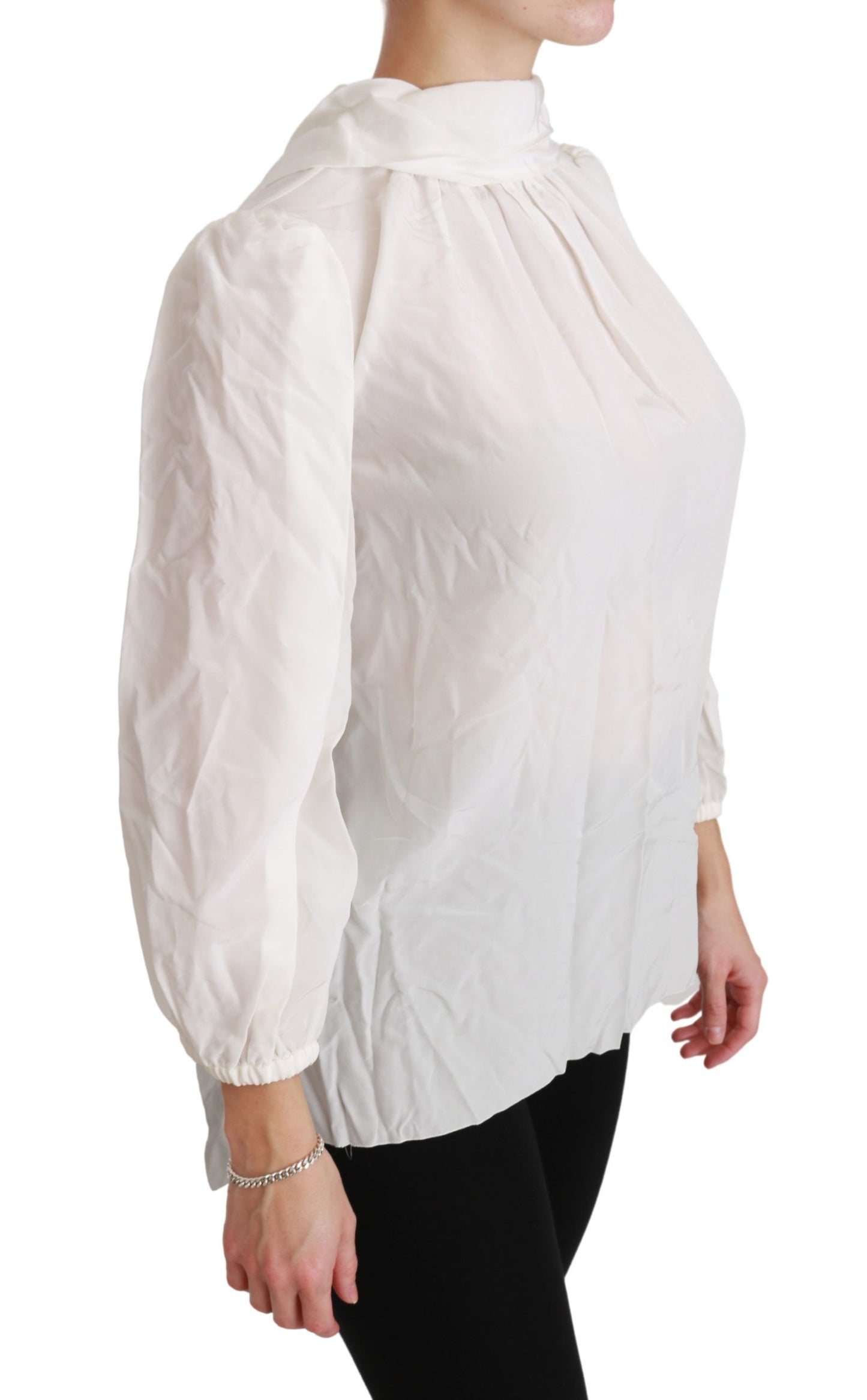 Dolce &amp; Gabbana Elegant White Silk Blouse with Turtleneck