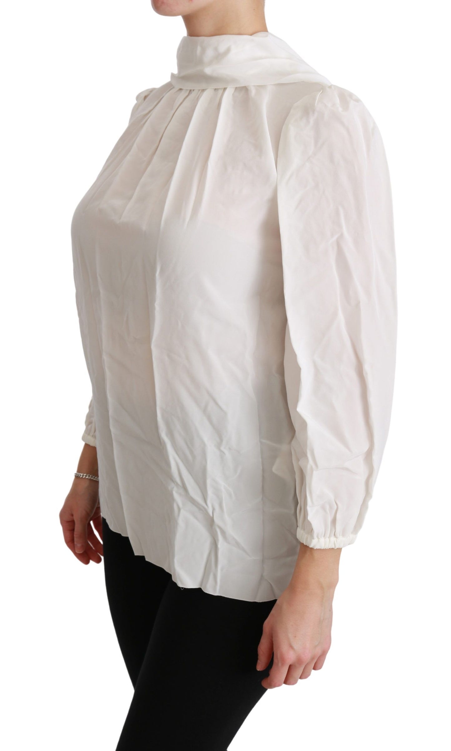 Dolce &amp; Gabbana Elegant White Silk Blouse with Turtleneck