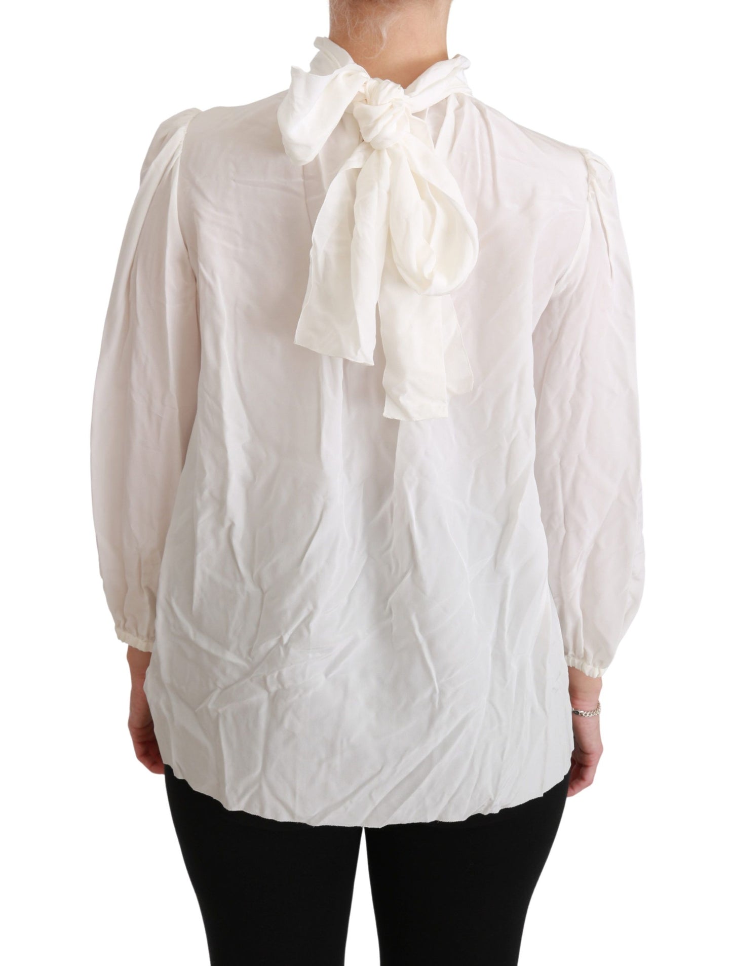 Dolce &amp; Gabbana Elegant White Silk Blouse with Turtleneck