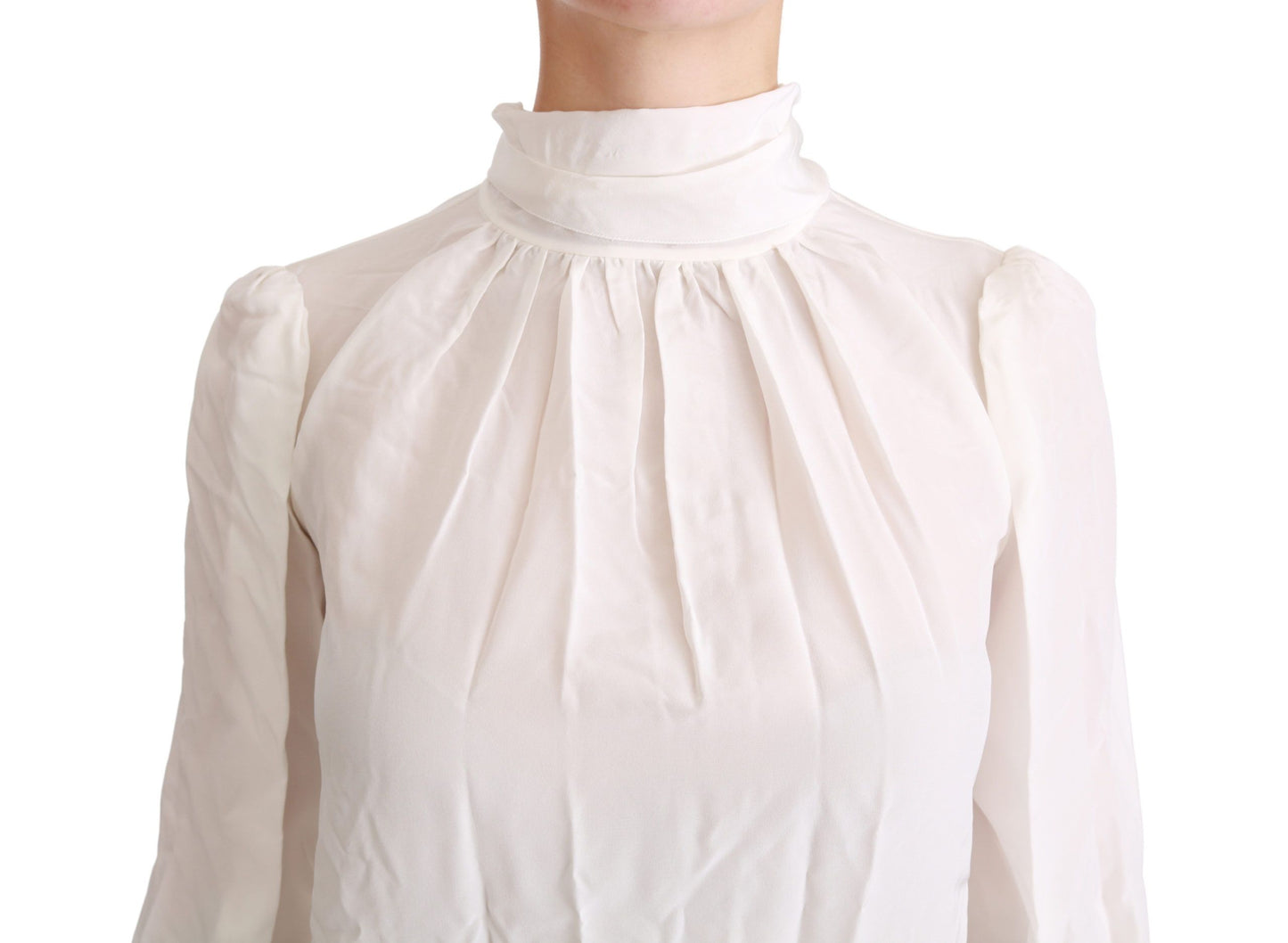 Dolce &amp; Gabbana Elegant White Silk Blouse with Turtleneck