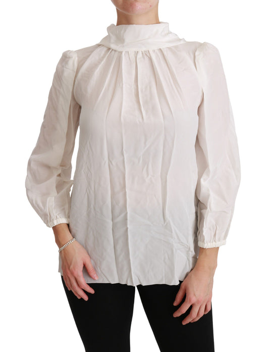 Dolce &amp; Gabbana Elegant White Silk Blouse with Turtleneck