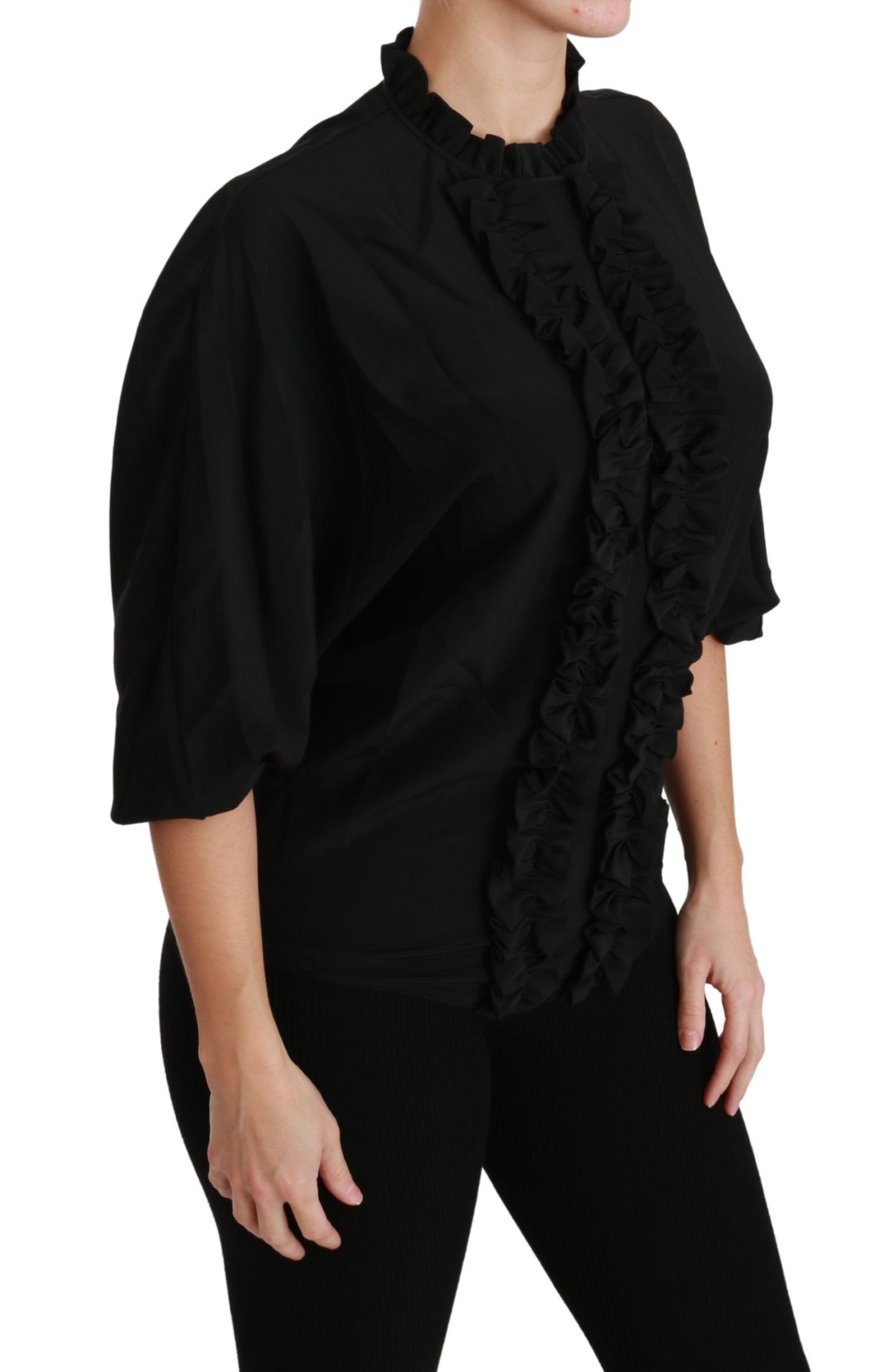 Dolce &amp; Gabbana Elegant black silk blouse with short sleeves