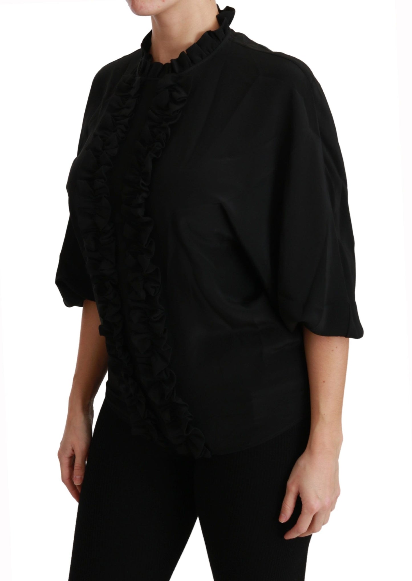 Dolce &amp; Gabbana Elegant black silk blouse with short sleeves