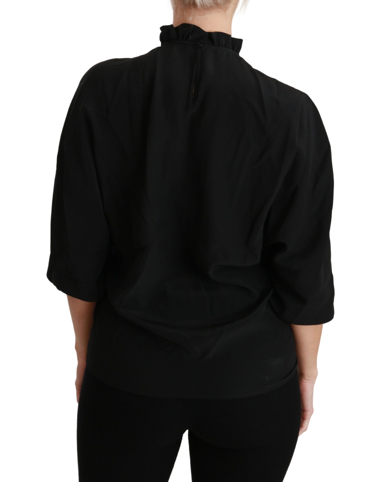 Dolce &amp; Gabbana Elegant black silk blouse with short sleeves