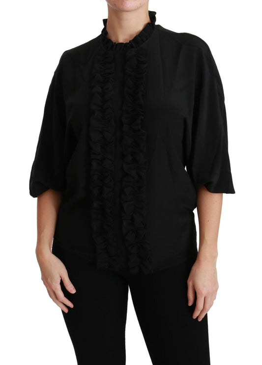 Dolce &amp; Gabbana Elegant black silk blouse with short sleeves