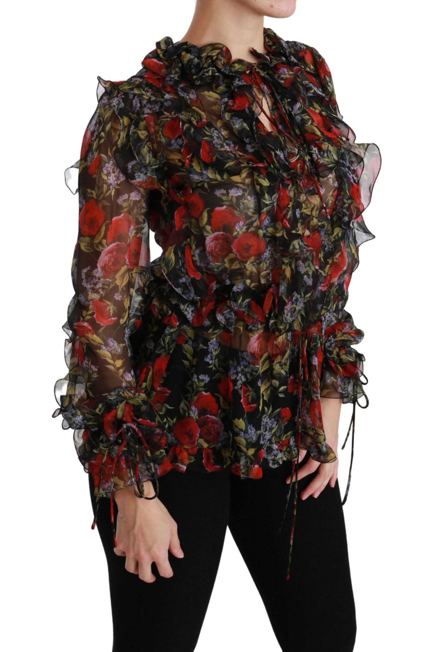 Dolce &amp; Gabbana Elegant floral silk blouse with long sleeves